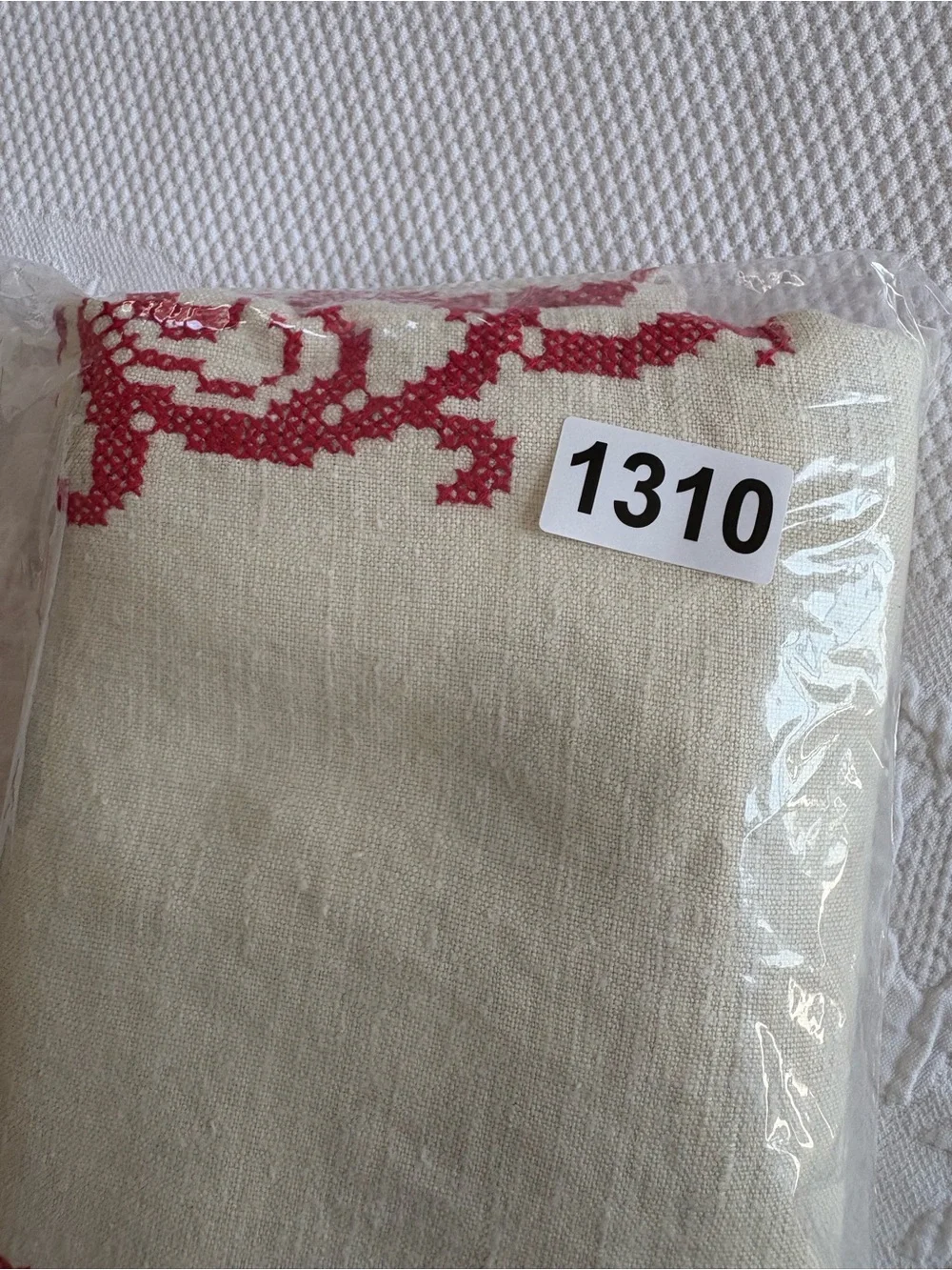 Vintage Red and Cream Embroidered Dining Tablecloth